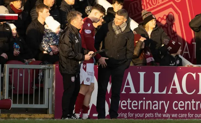 Arbroath's Zak Delaney goes off injures