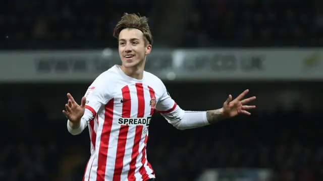 Jack Clarke celebrates giving Sunderland the lead at Ipswich