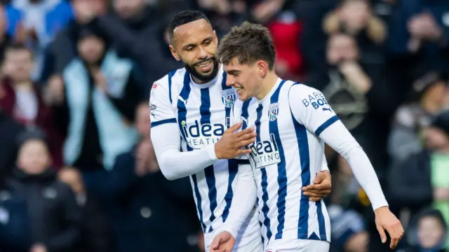 Tom Fellows celebrates scoring for West Brom against Blackburn