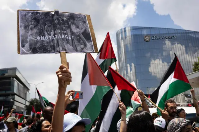 Demonstrations are taking place around the world - this picture was taken outside the US Consulate in Johannesburg, South Africa