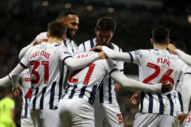 West Brom celebrate a goal against Blackburn