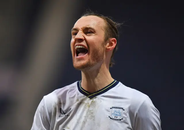 Will Keane celebrates scoring for Preston