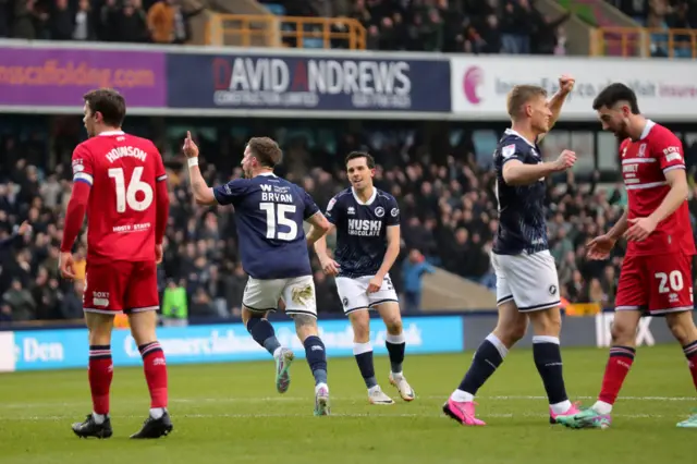 Joe Bryan celebrates scoring for Millwall against Middlesbrough