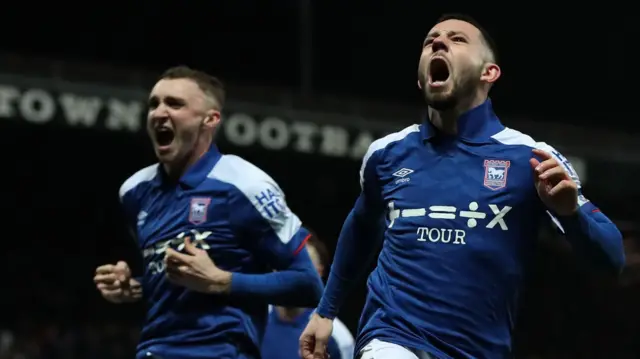 Ipswich players celebrate taking the lead against Sunderland