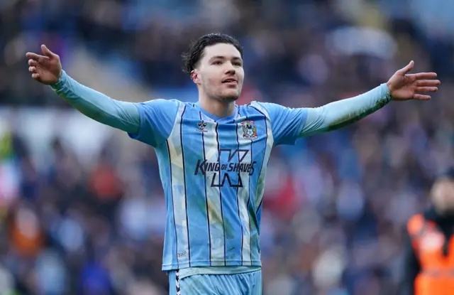 Coventry's Callum O'Hare celebrates their win over Leicester