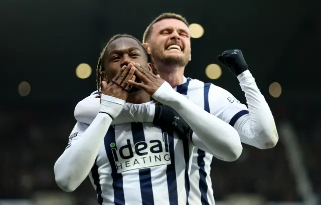 Brandon Thomas-Asante and John Swift celebrate a West Brom goal