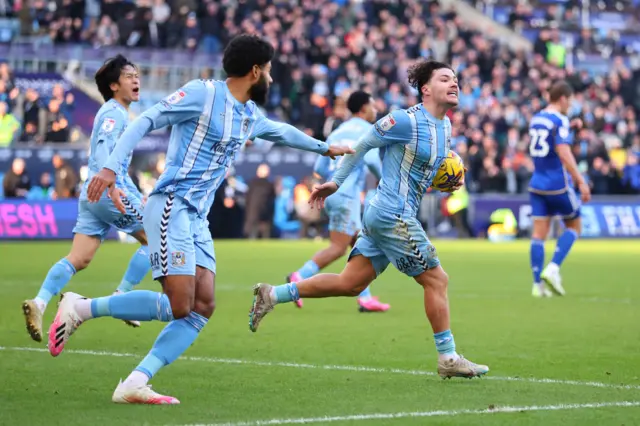 Callum O'Hare celebrates scoring for Coventry