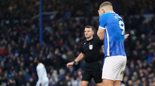 Colby Bishop misses a penalty for Portsmouth