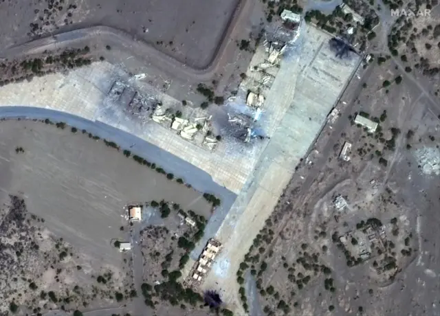 A satellite image showing damage caused by US and UK strikes on Thursday night on an air base in Hudaydah in Yemen