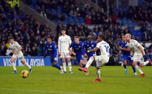 Crysencio Summerville misses a penalty for Leeds