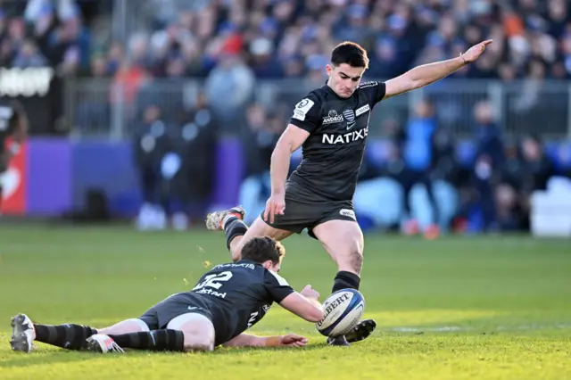 Nolann Le Garrec of Racing 92 kicks a penalty