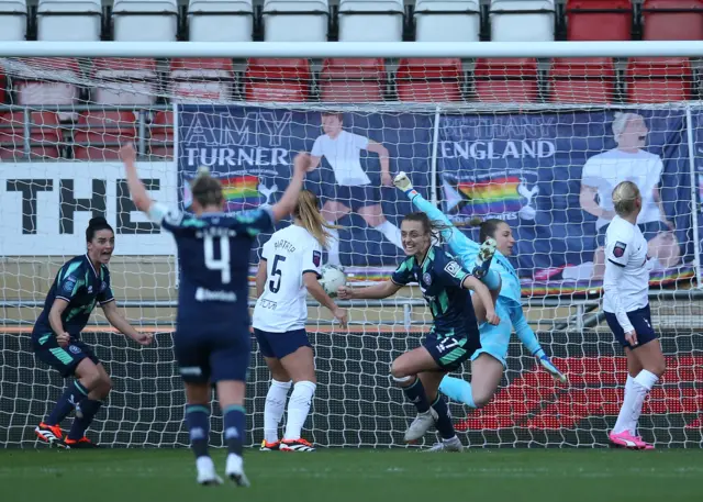 Sophie Haywood celebrates scoring for Sheffield United against Tottenham