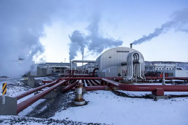 A general view of the Svartsengi geothermal power plant, near the evacuated town of Grindavik, in Iceland on 22 December 2023