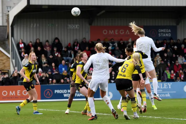 Amanda Ilestedt scores for Arsena against Watford