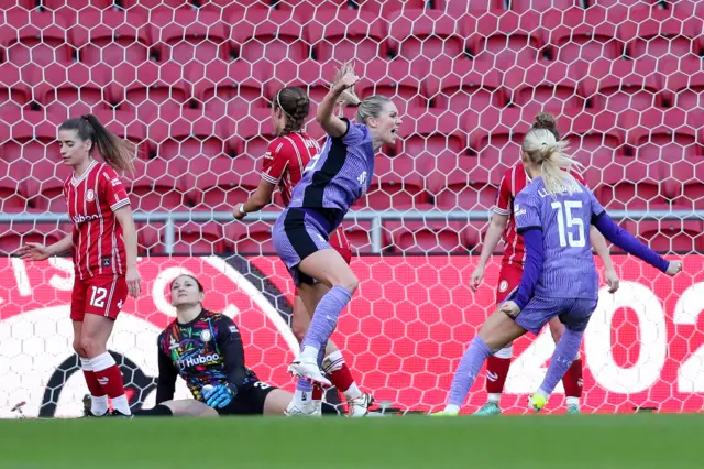 Gemma Bonner celebrates scoring for Liverpool against Bristol City