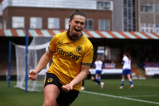 Wolves' Beth Merrick celebrating during the FA Cup fourth round win at Reading.