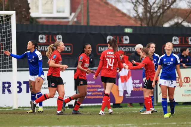 Charlton celebrate scoring against Ipswich