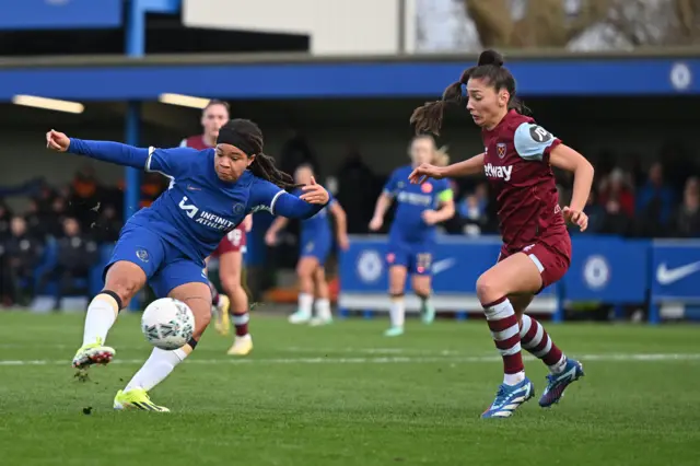 Mia Fishel scores for Chelsea against West Ham