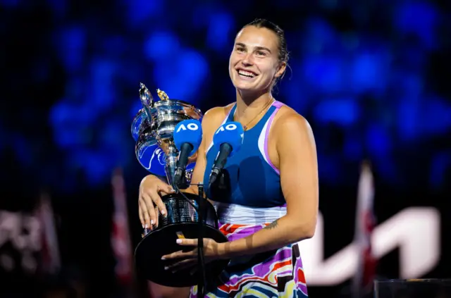 Aryna Sabalenka with Australian Open trophy