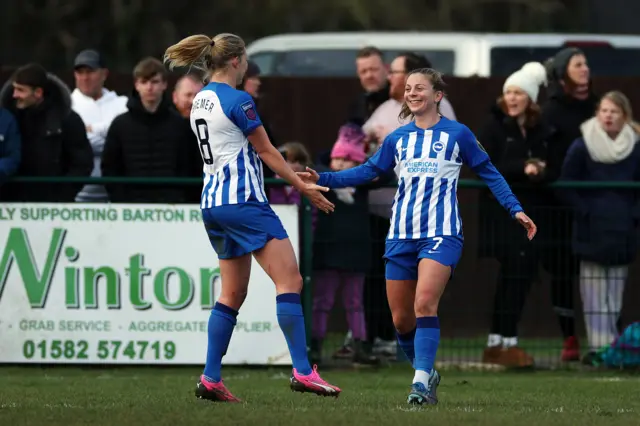 Brighton's Veatriki Sarri celebrates scoring against Luton