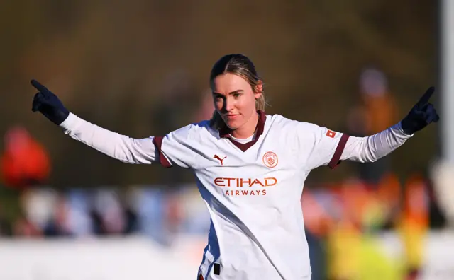 Jill Roord celebrates scoring for Man City against Durham