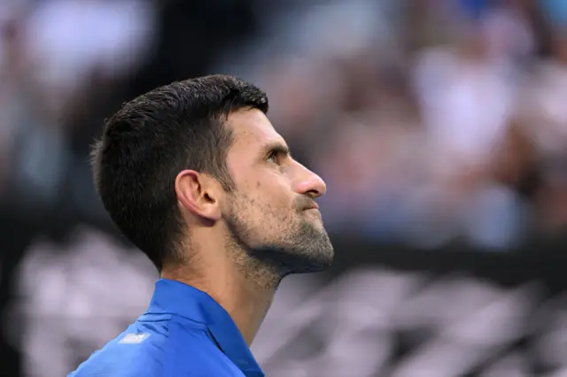 Novak Djokovic reacts in dismay