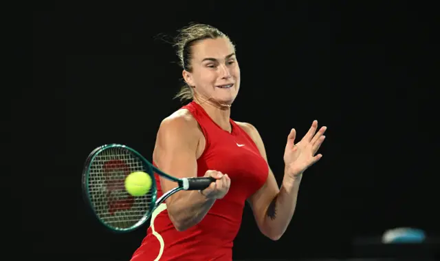 Aryna Sabalenka hits a forehand shot