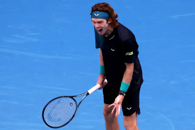 Andrey Rublev screams in frustration