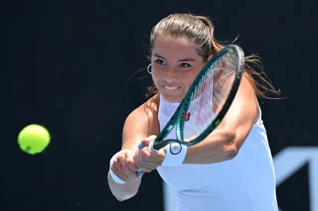 Jodie Burrage hits a backhand shot