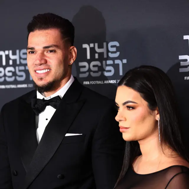 Ederson arrives at the awards with his partner.