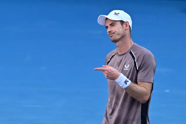 Andy Murray looks annoyed on court