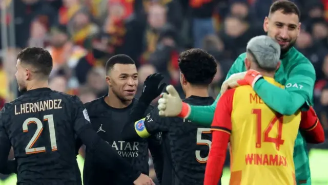 Kylian Mbappe celebrates with his Paris St-Germain team-mates