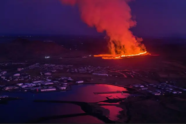 Lava flows from a volcano in Grindavik