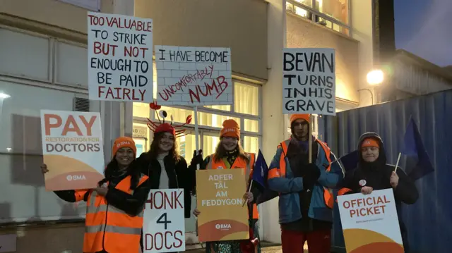 Junior doctors on the picket line outside Glangwili hospital