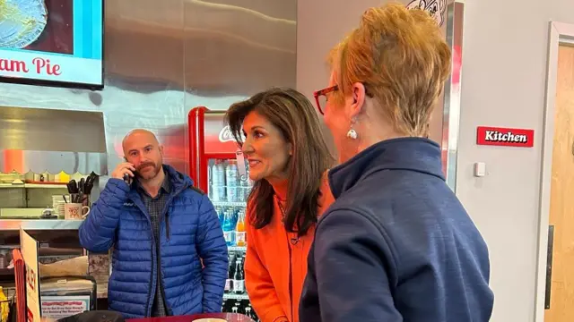 Nikki Haley campaigning at a diner in Concord, New Hampshire