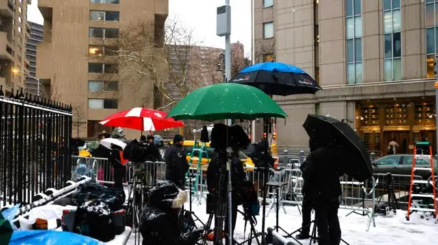 Media outside the New York courthouse