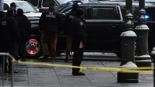 The motorcade of former US President Donald Trump arrives at Manhattan Federal Court for jury selection in the E. Jean Carroll second civil trial after she accused the former president of raping her decades ago