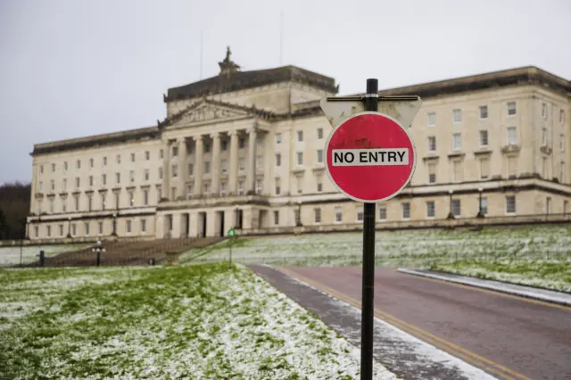 No entry sign at Stormont in the snow