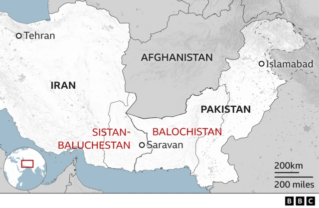 Map showing Sistan Baluchestan and Balochistan locations