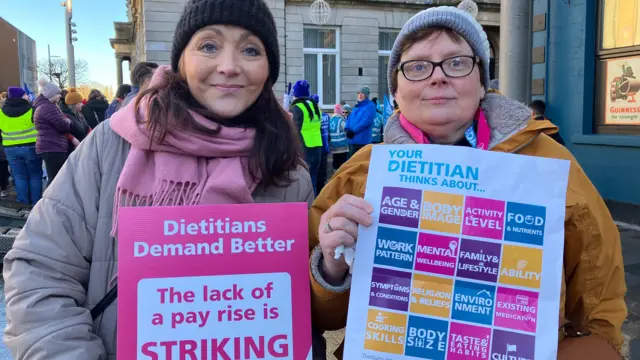 SWAH dieticians Siobhan Monaghan and Rosemary Read whose union was taking strike action for the first time today