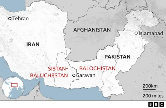 Map showing Pakistan and Balochistan, as well as Iran and Sistan-Balucestan