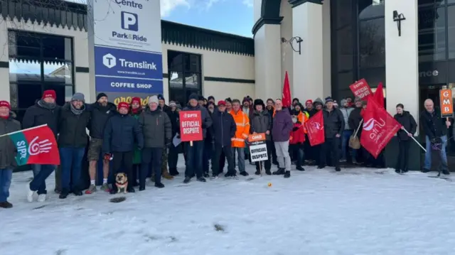 Transport workers strike at Coleraine station