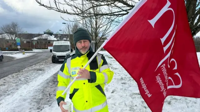 Ambulance worker Jonathan striking at Causeway hospital