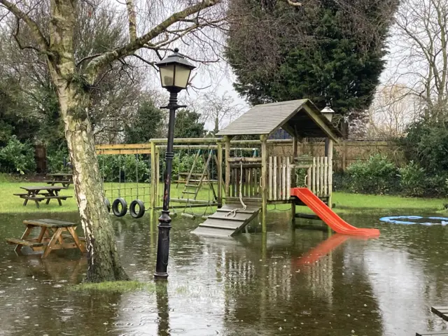 Crown Inn beer garden flooded