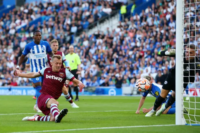 Ward-Prowse slides in to turn the score around for West Ham.