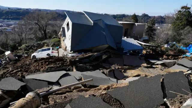 A view of a damaged road following a strong earthquake in Kanazawa, Ishikawa Prefecture