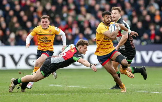 Ulster's Robert Baloucoune attacks the Harlequins defence.