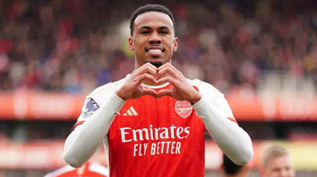 Gabriel celebrates a goal for Arsenal against Crystal Palace