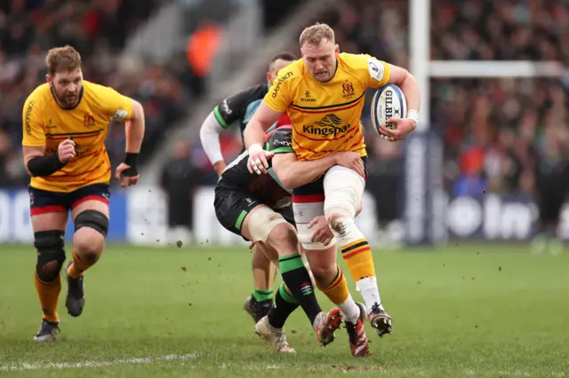 Kieran Treadwell charges forward for Ulster against Harlequins.