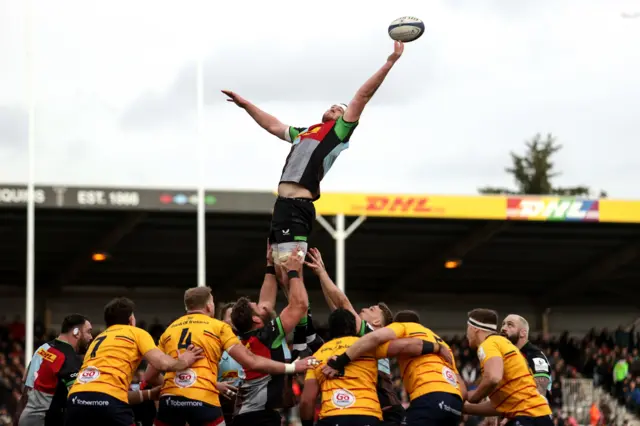 George Hammond in a line-out for Harlequins against Ulster.